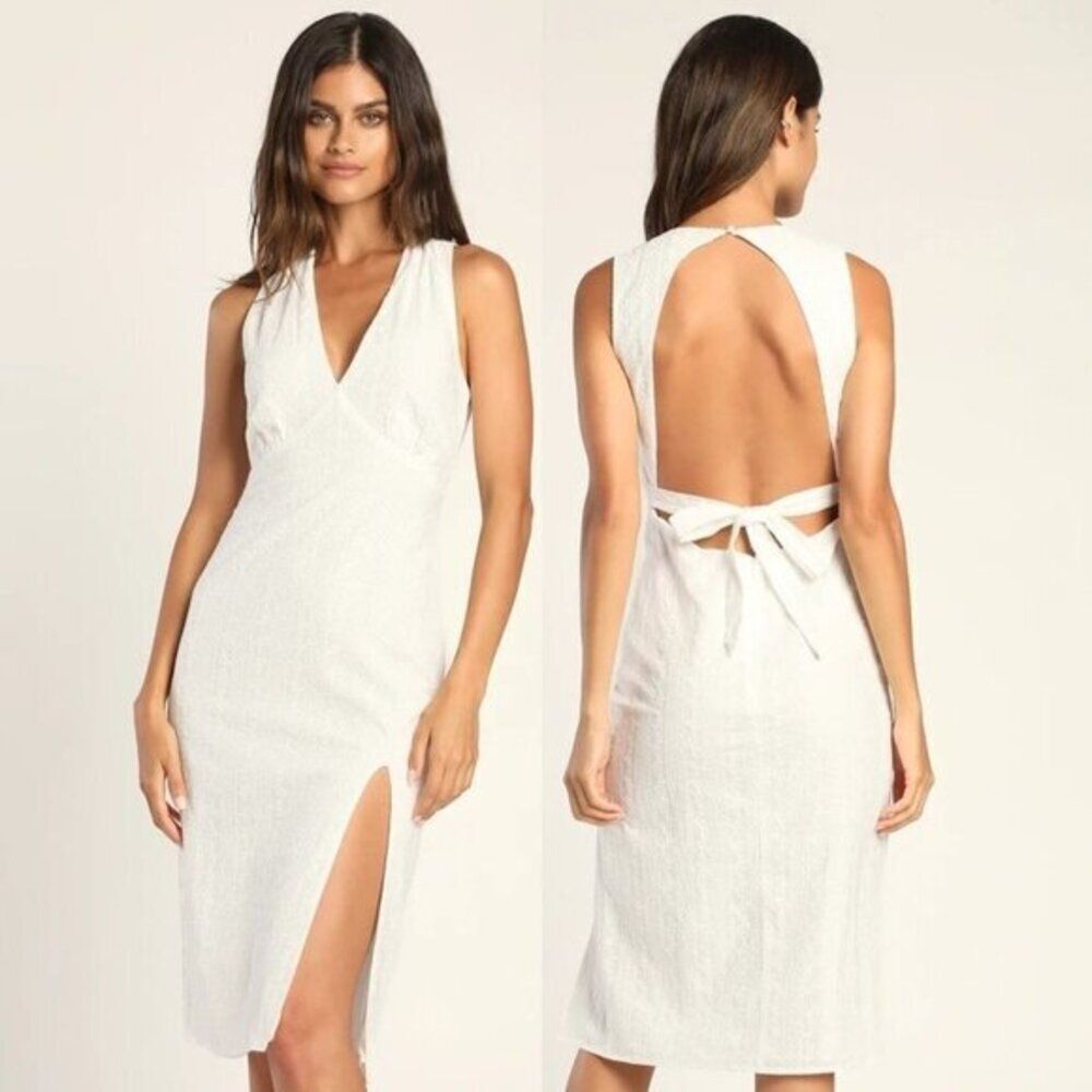 Lulu‎ Women's Formal Eyelet Embroidery Midi Dress Bridal Shower White Medium $99